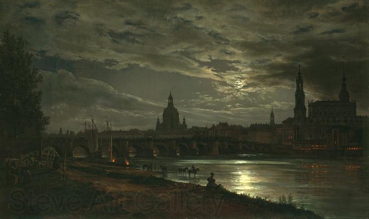 Johan Christian Dahl View of Dresden in the Moonlight (mk10) Germany oil painting art